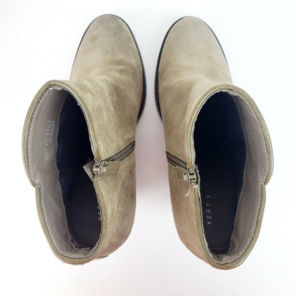 Very Volatile Whitby Boots Khaki Distressed Suede Leather Wedge Booties Sz 10 - Picture 5 of 12